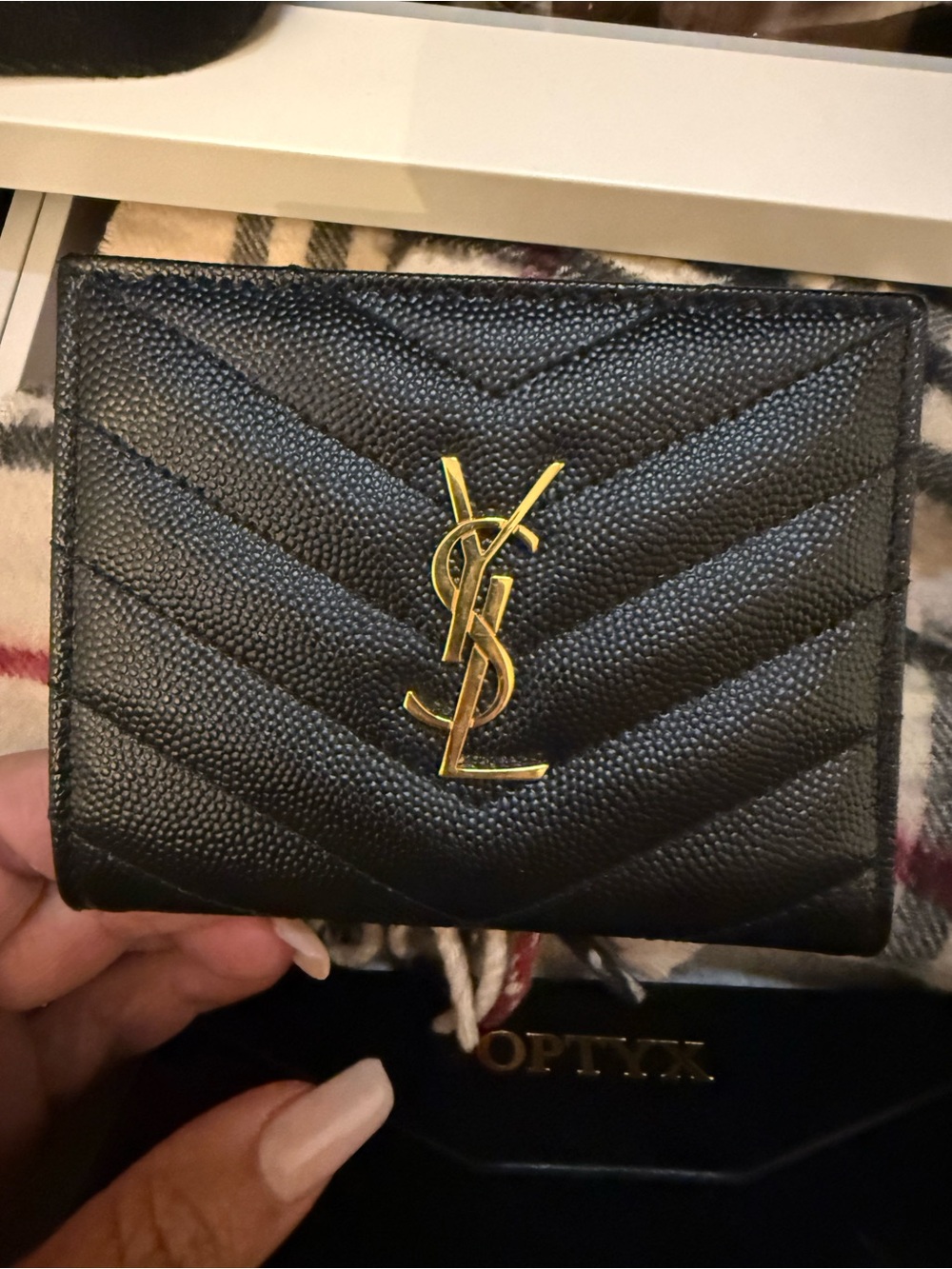 Saint Laurent Black Quilted Caviar Leather Wallet with Gold YSL